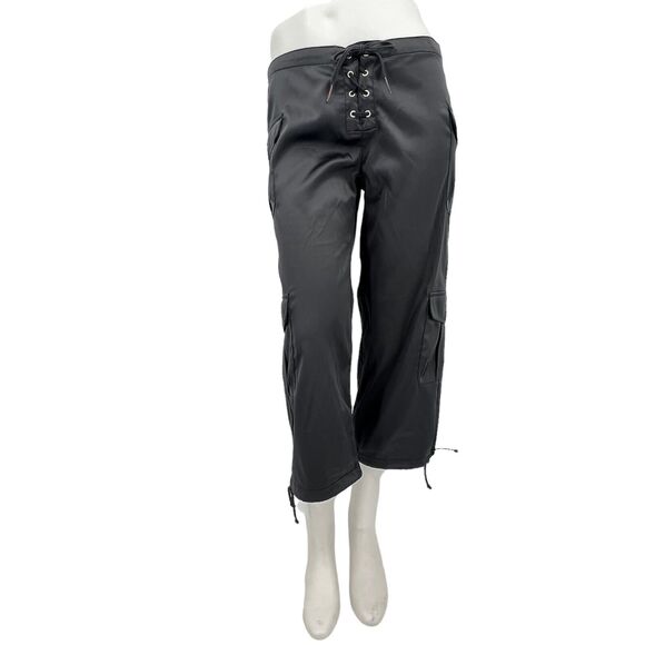 Tommy Hilfiger Pants - Vintage Tommy Hilfiger Y2K‎ Black Satin Lace-Up Cargo Crop Pants  Medium
